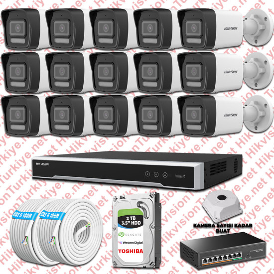 Hikvision 15 İp Kameralı 4mp Hibrit Colorvu Kamera Seti